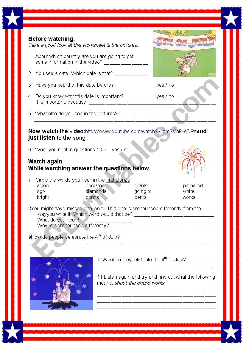 4th of July worksheet