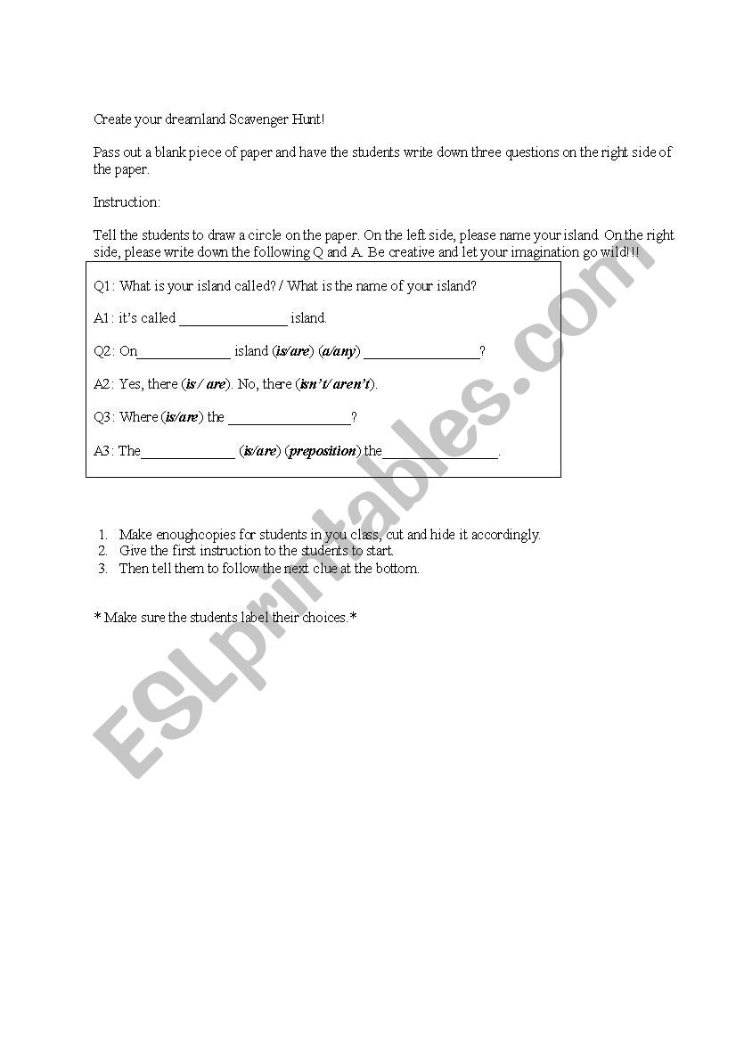 Scavenger Hunt worksheet