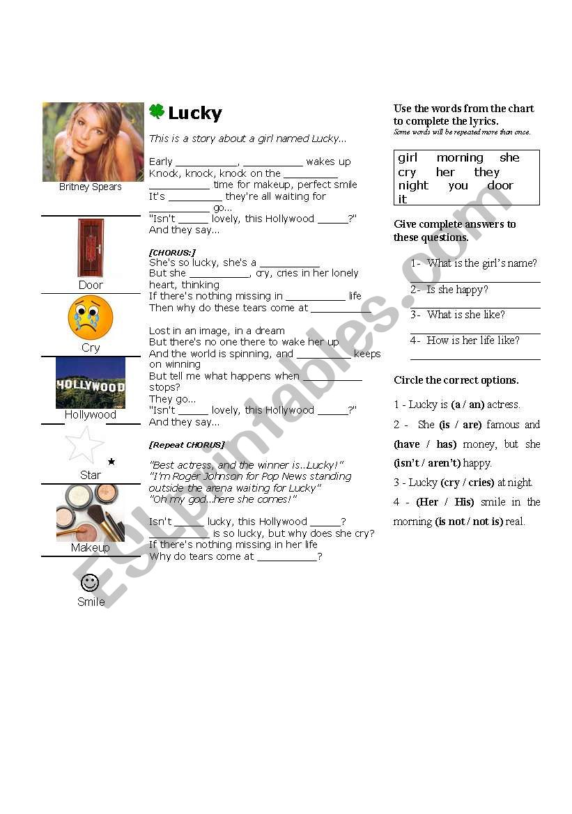 Lucky - Britney Spears worksheet