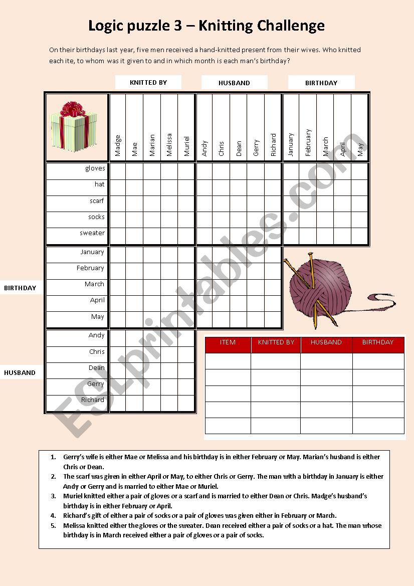 Logic Puzzle - Knitting Challenge