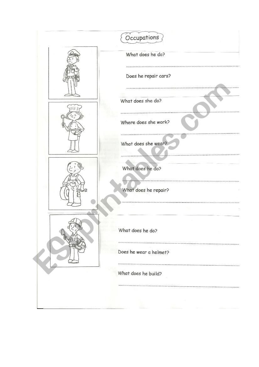 occupations worksheet