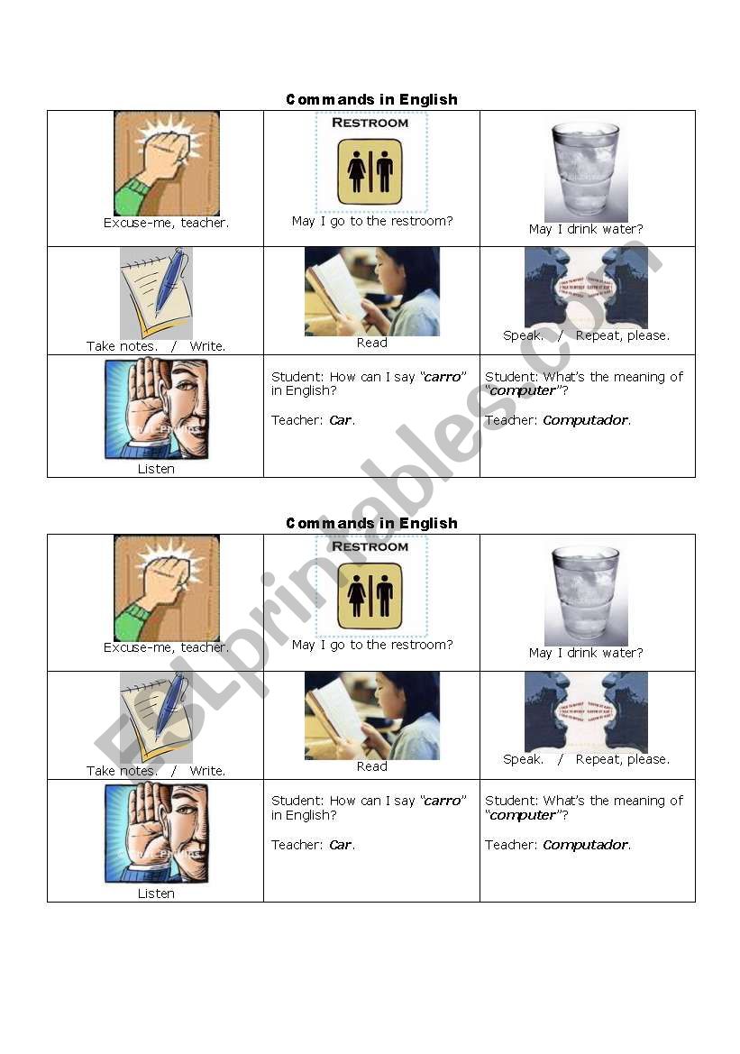 Classroom commands worksheet