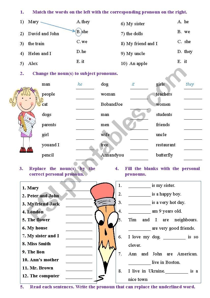 Personal Pronouns Subject worksheet