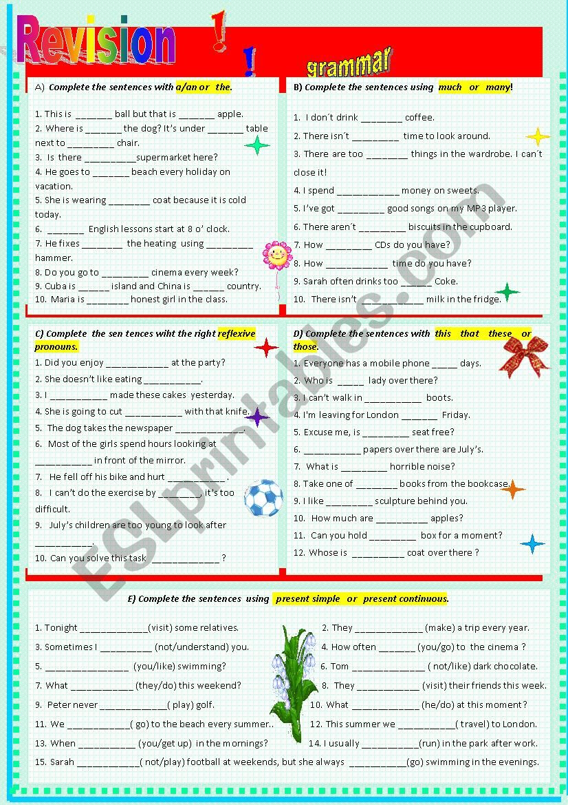 Grammar revision worksheet worksheet