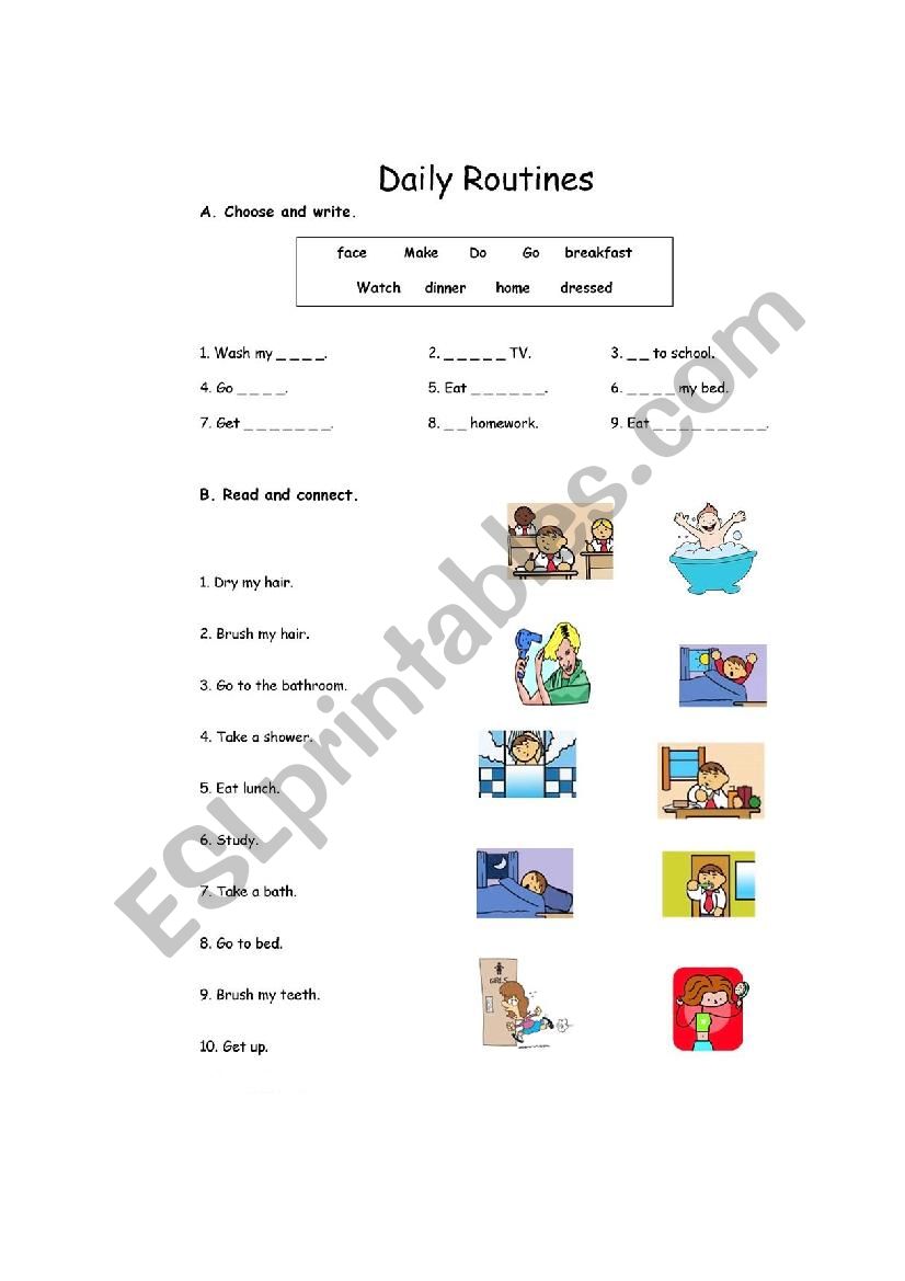 Daily routines worksheet