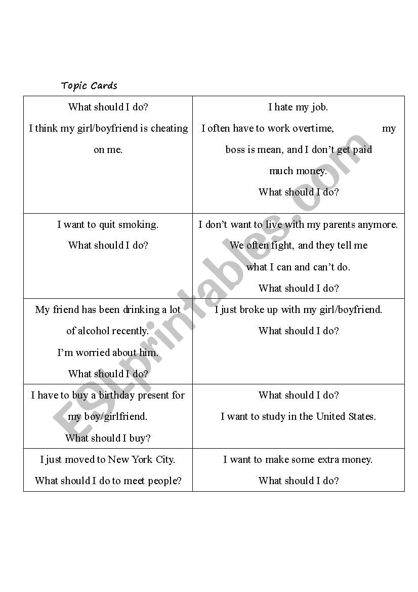 Giving advice using should worksheet