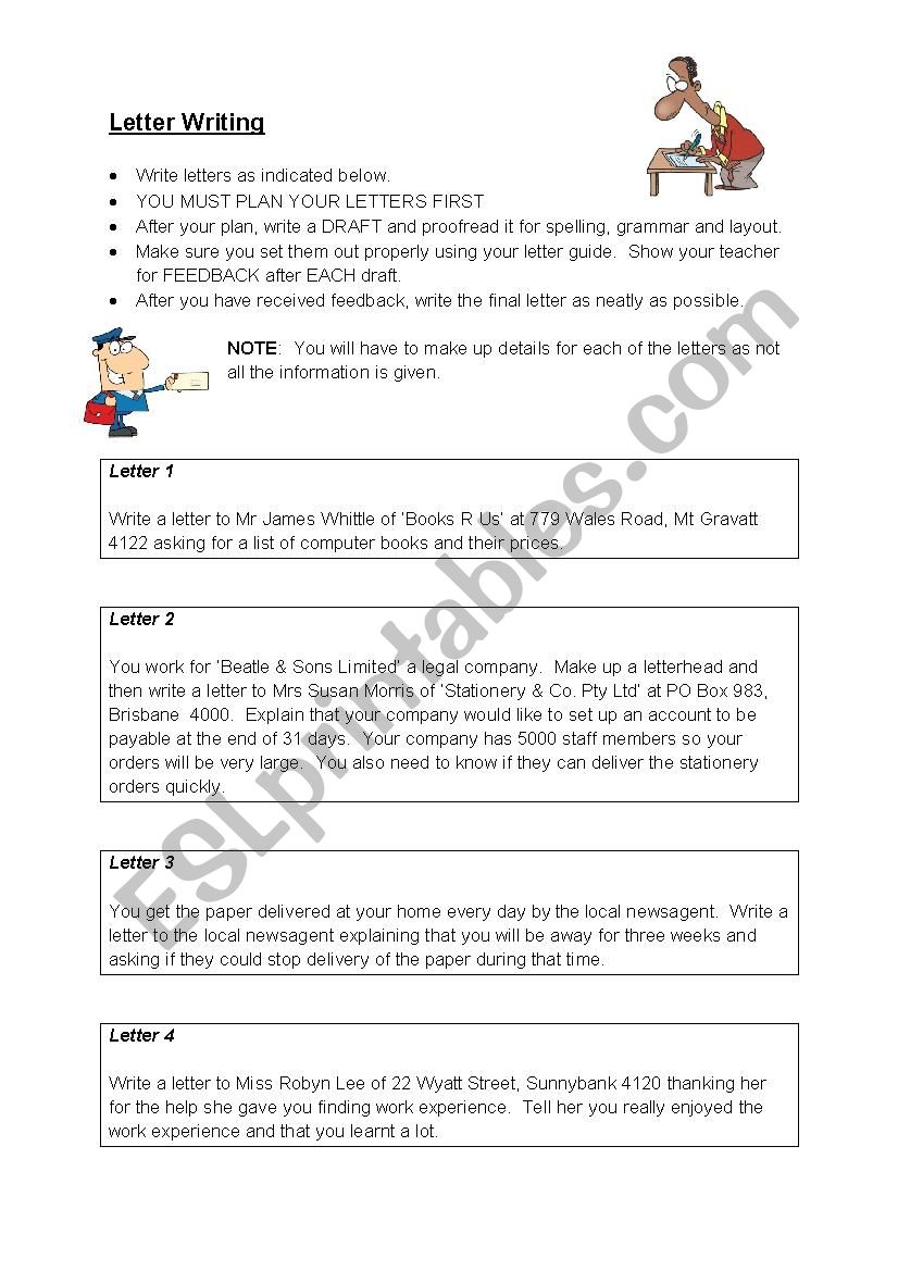 Letter writing worksheet