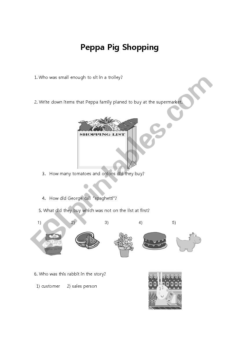 Peppa Pig Shopping worksheet
