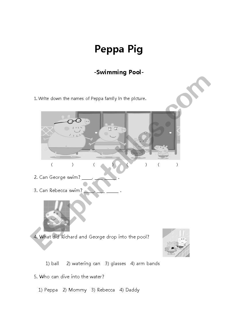 Peppa Pig(Swimming) worksheet