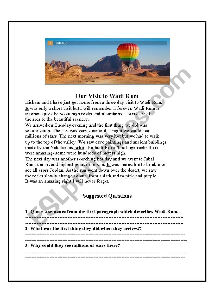A visit to Wadi Rum  worksheet