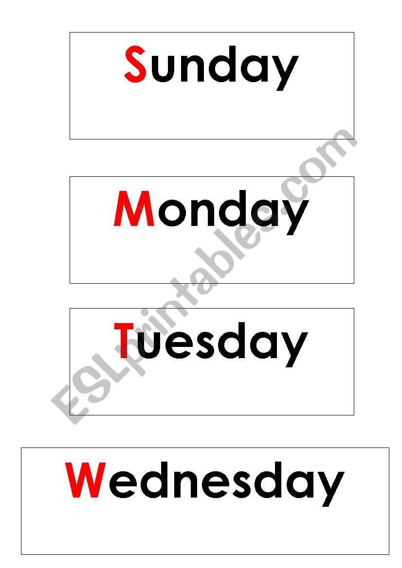 DAYS OF THE WEEK worksheet