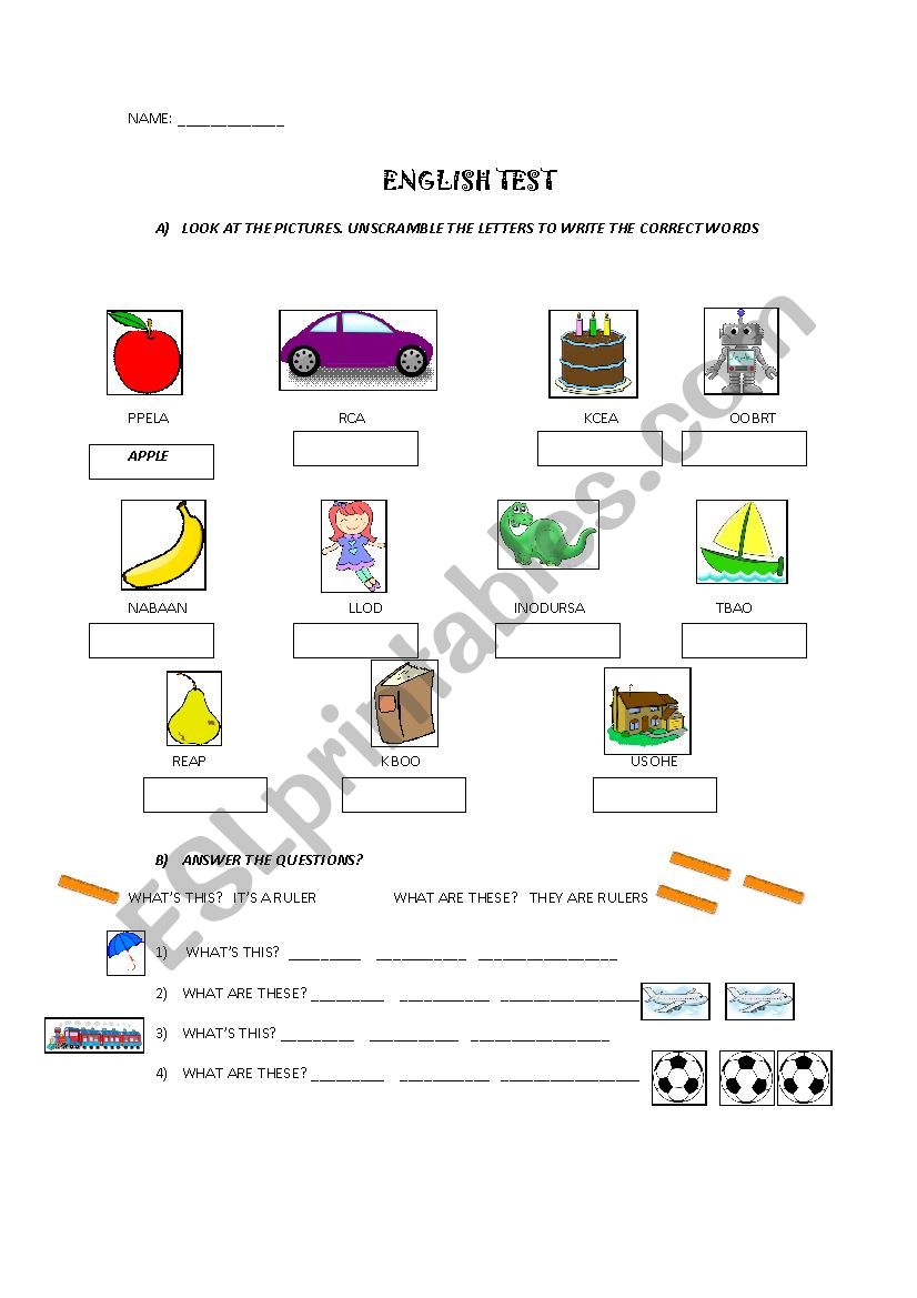 Happy street 2 Unit 1 test worksheet