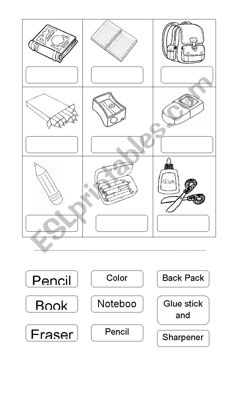 School object and snacks worksheet