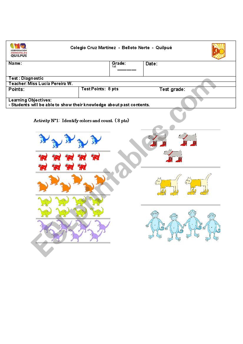 diagnostic test for 1st grade worksheet