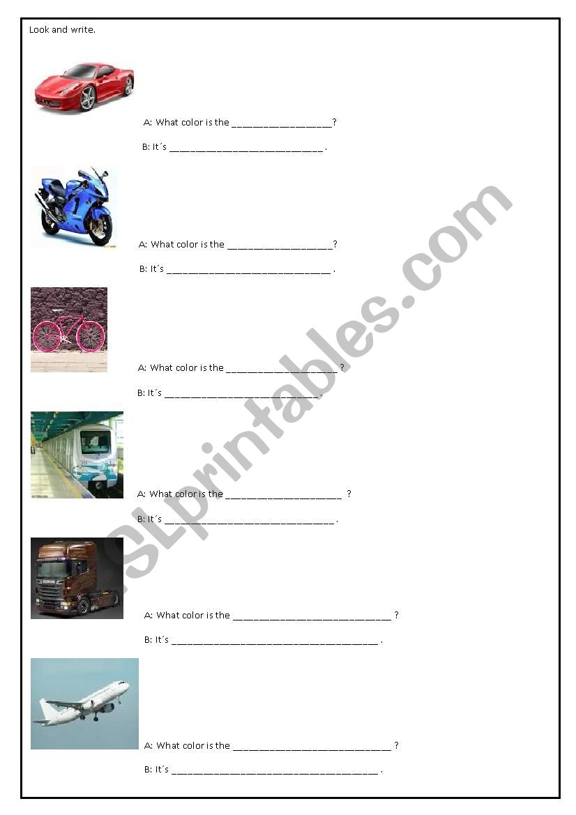 Means of transportation worksheet