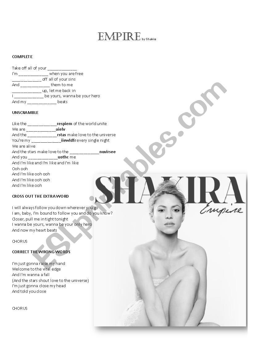 Empire - Shakira worksheet