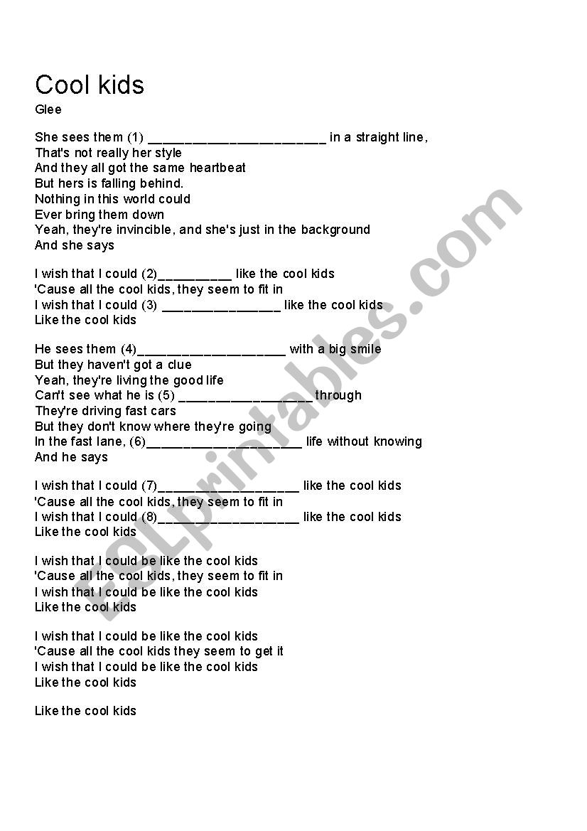 Cool kids - song worksheet