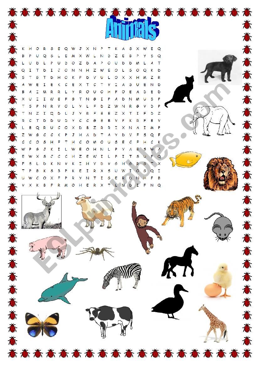 Animals Wordsearch worksheet