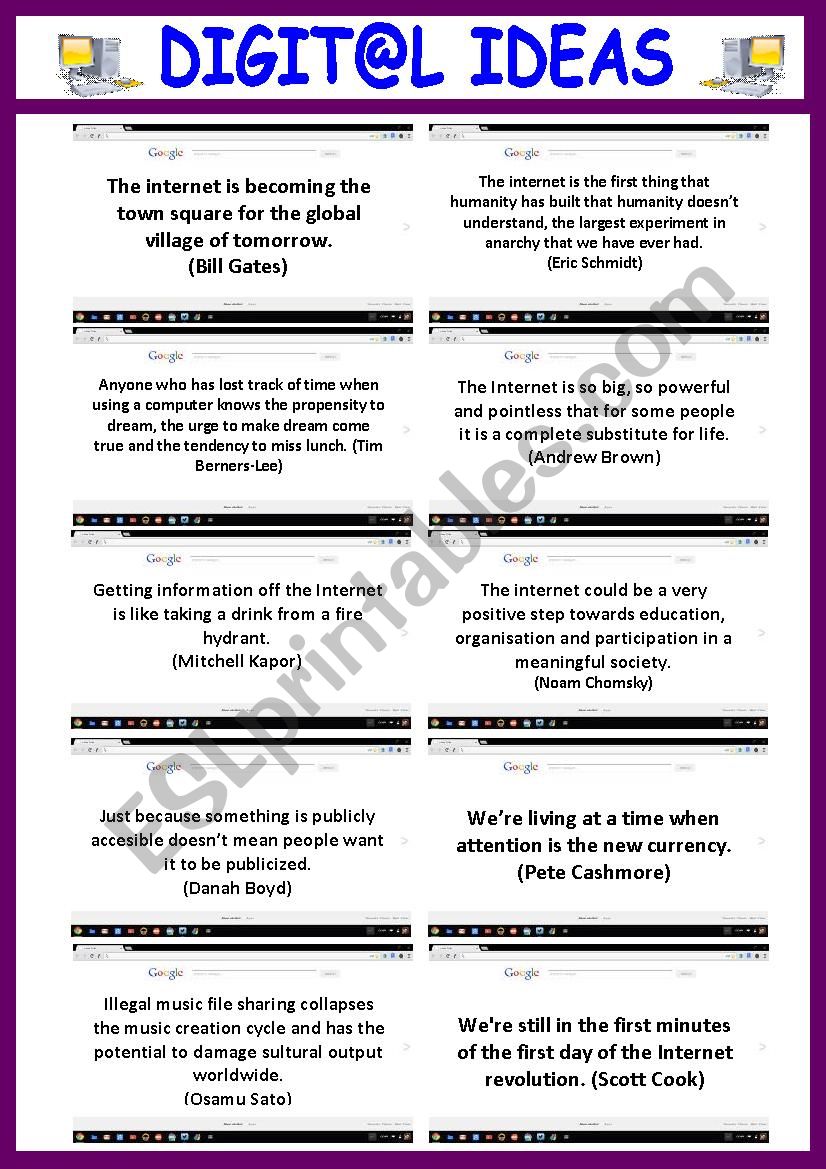 Speaking cards - Internet worksheet