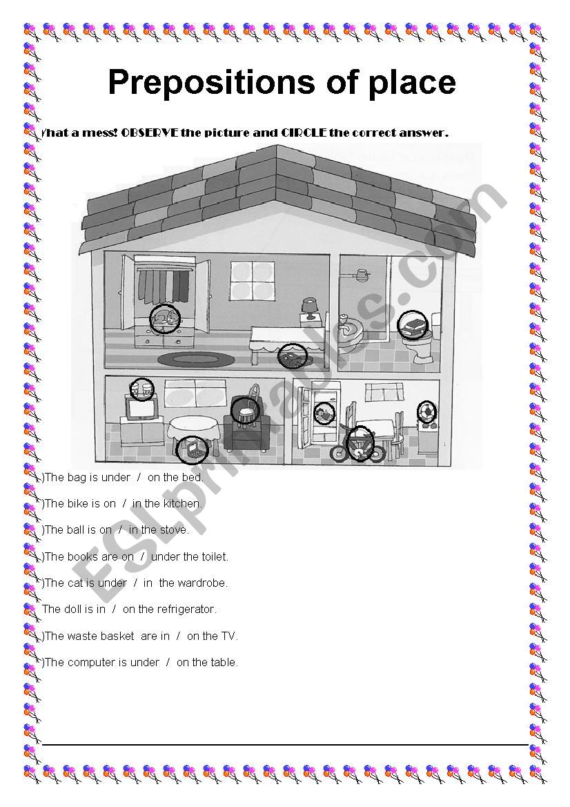 Prepositions of places worksheet