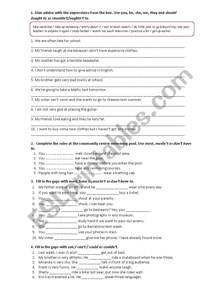 Modal Verbs Exercises worksheet