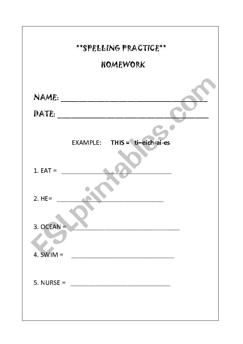 spelling worksheet