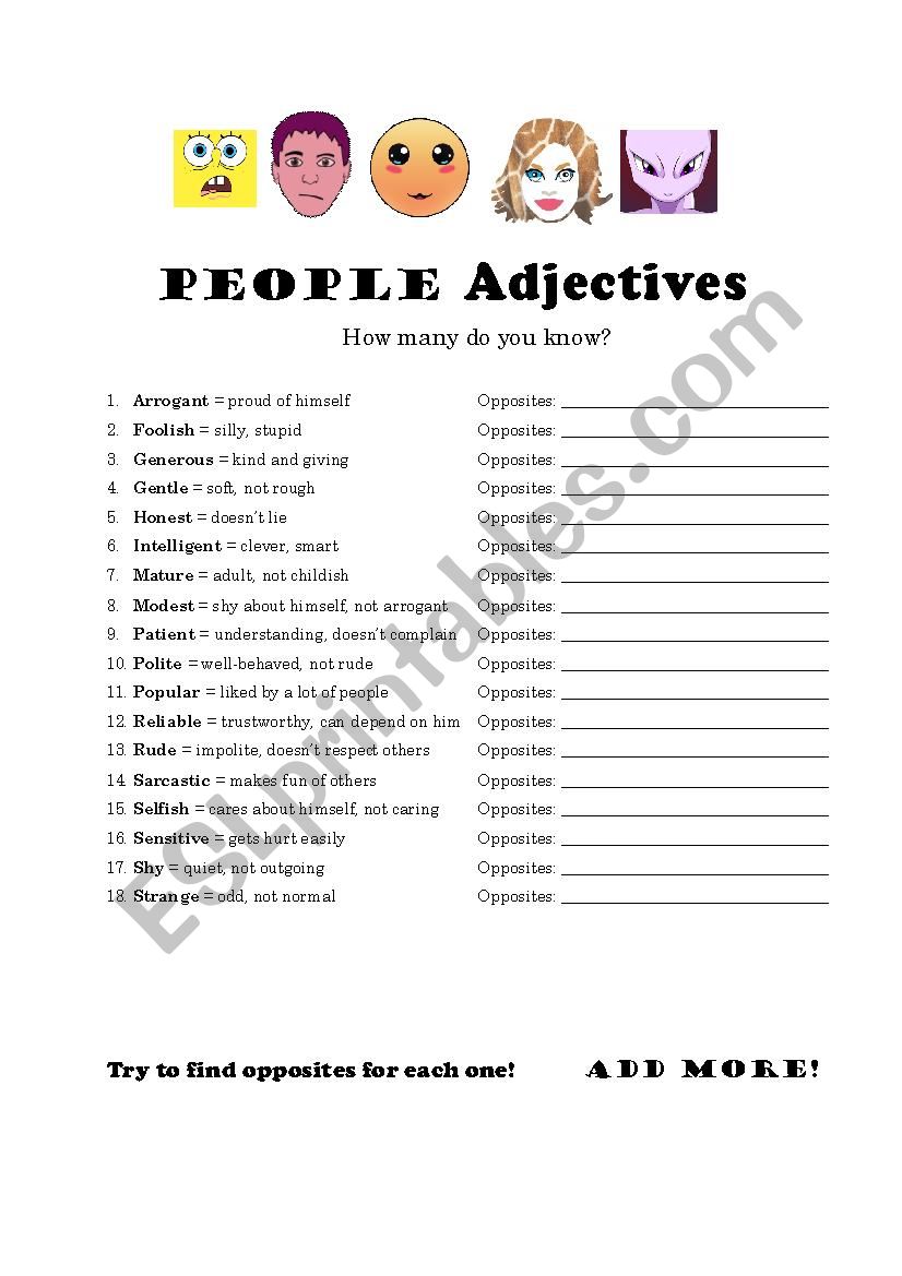 People Adjectives worksheet