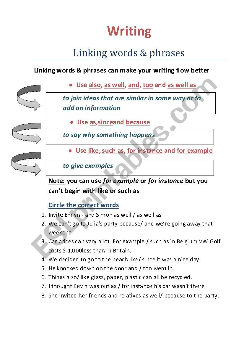 Writing - Linking words & Phrases 