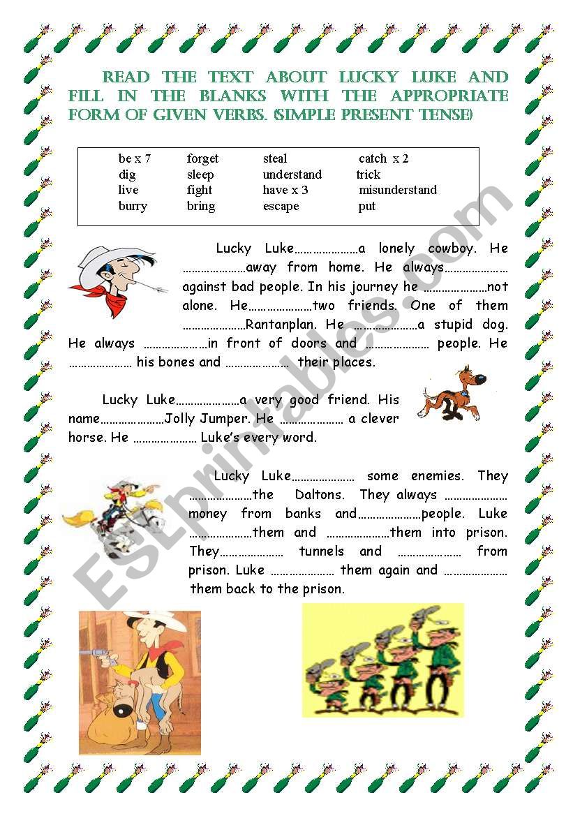 the simple present  tense with Lucky Luke 
