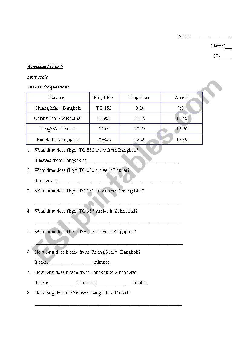 Time table, transportation, Present Simple