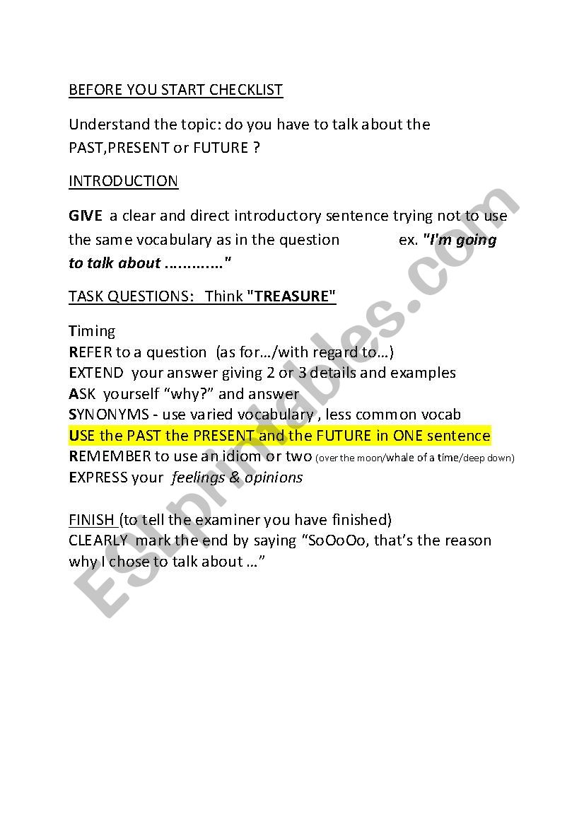 IELTS SPEAKING PART2 CHECKLIST