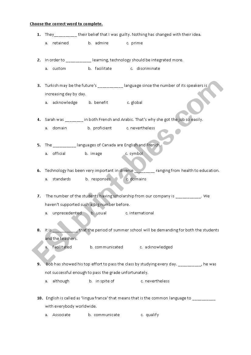 Global English Vocabulary worksheet