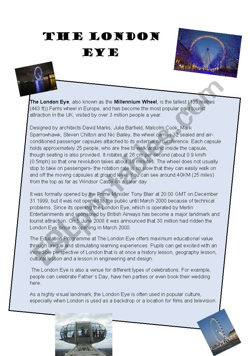 The London Eye worksheet