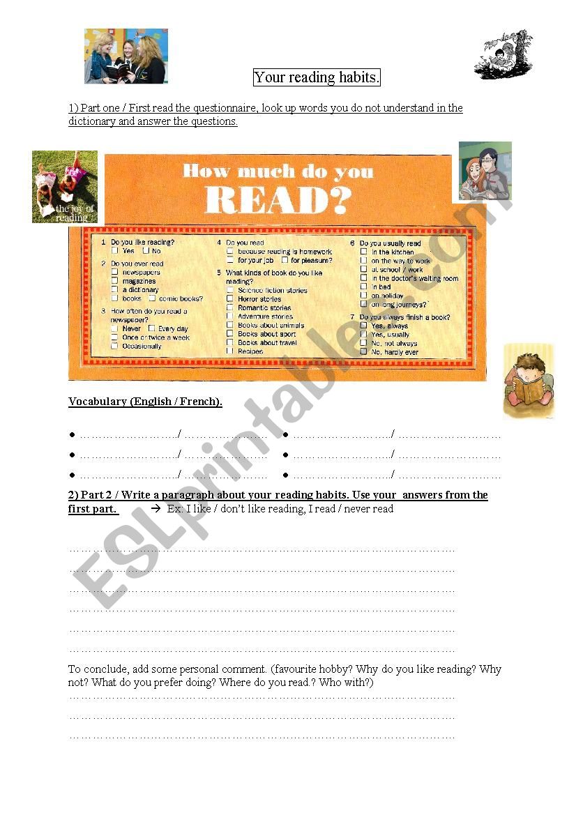 Reading habits worksheet