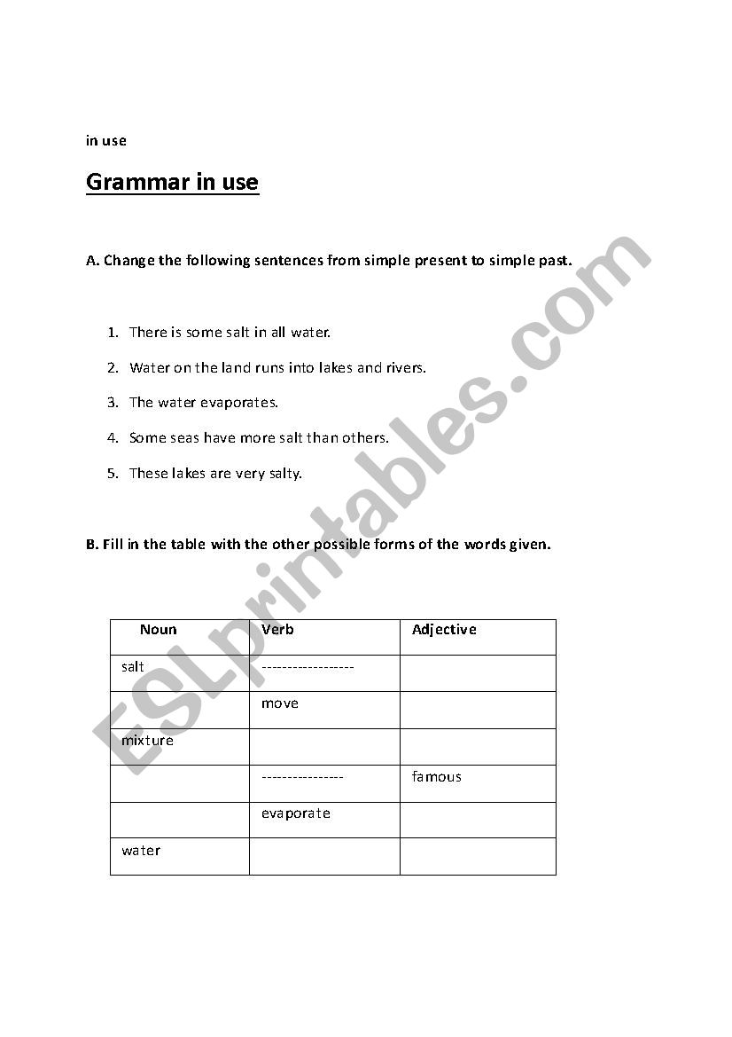 Grammar In Use,Worksheet 4 worksheet