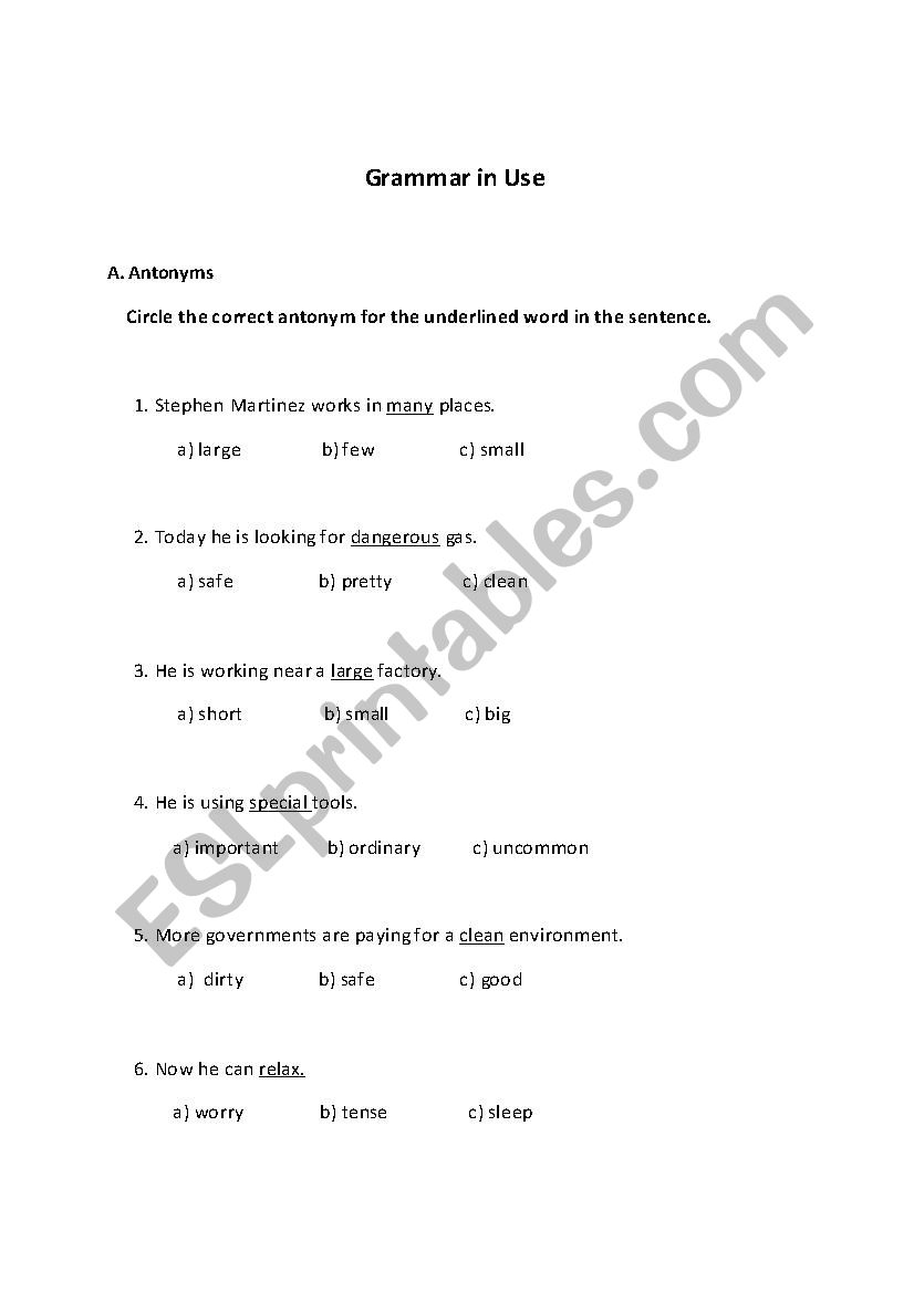 Grammar In Use,Worksheet 6 worksheet