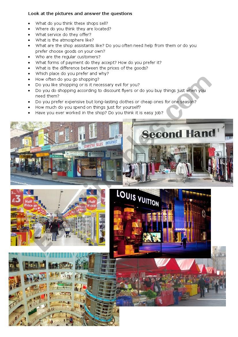 Shopping speaking practice worksheet