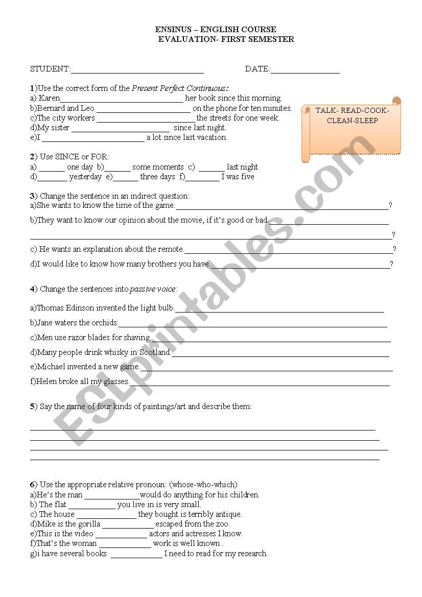 test advanced worksheet