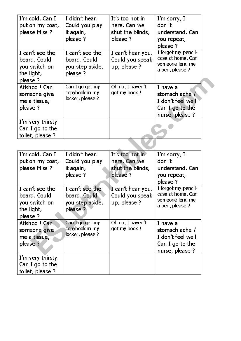 Classroom English BOOKMARK worksheet