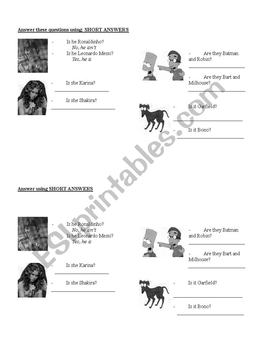 verb to be short answers worksheet
