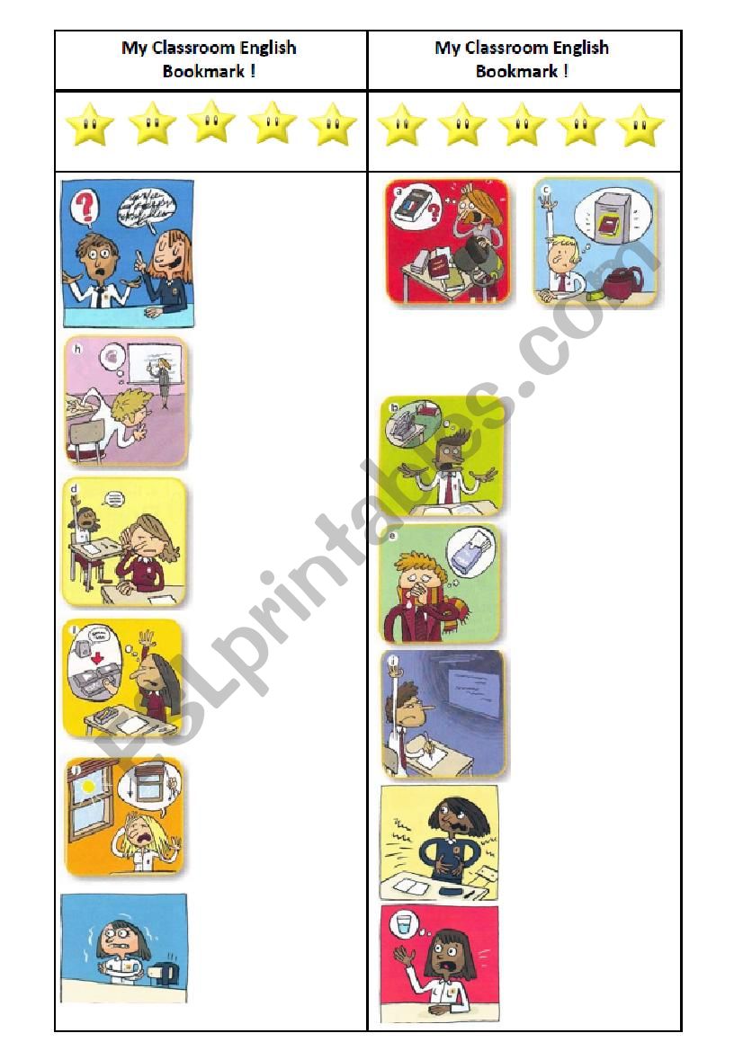 Classroom English BOOKMARK-to fill in