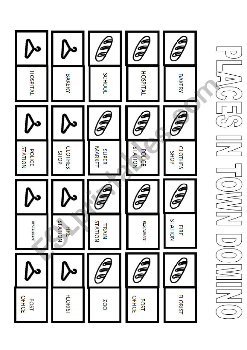 Dominos- Places in town worksheet