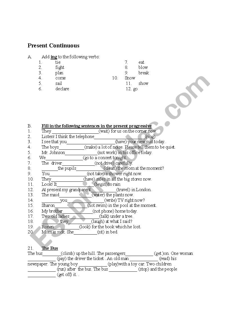 Present Continuous worksheet