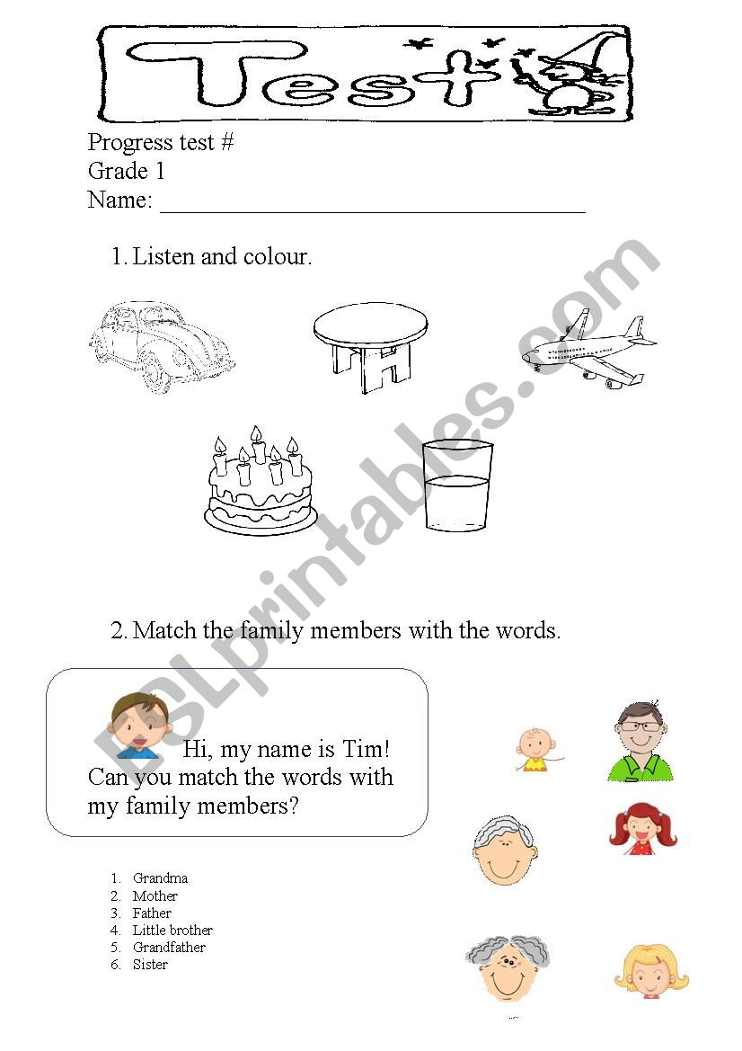 1st grade progress test worksheet