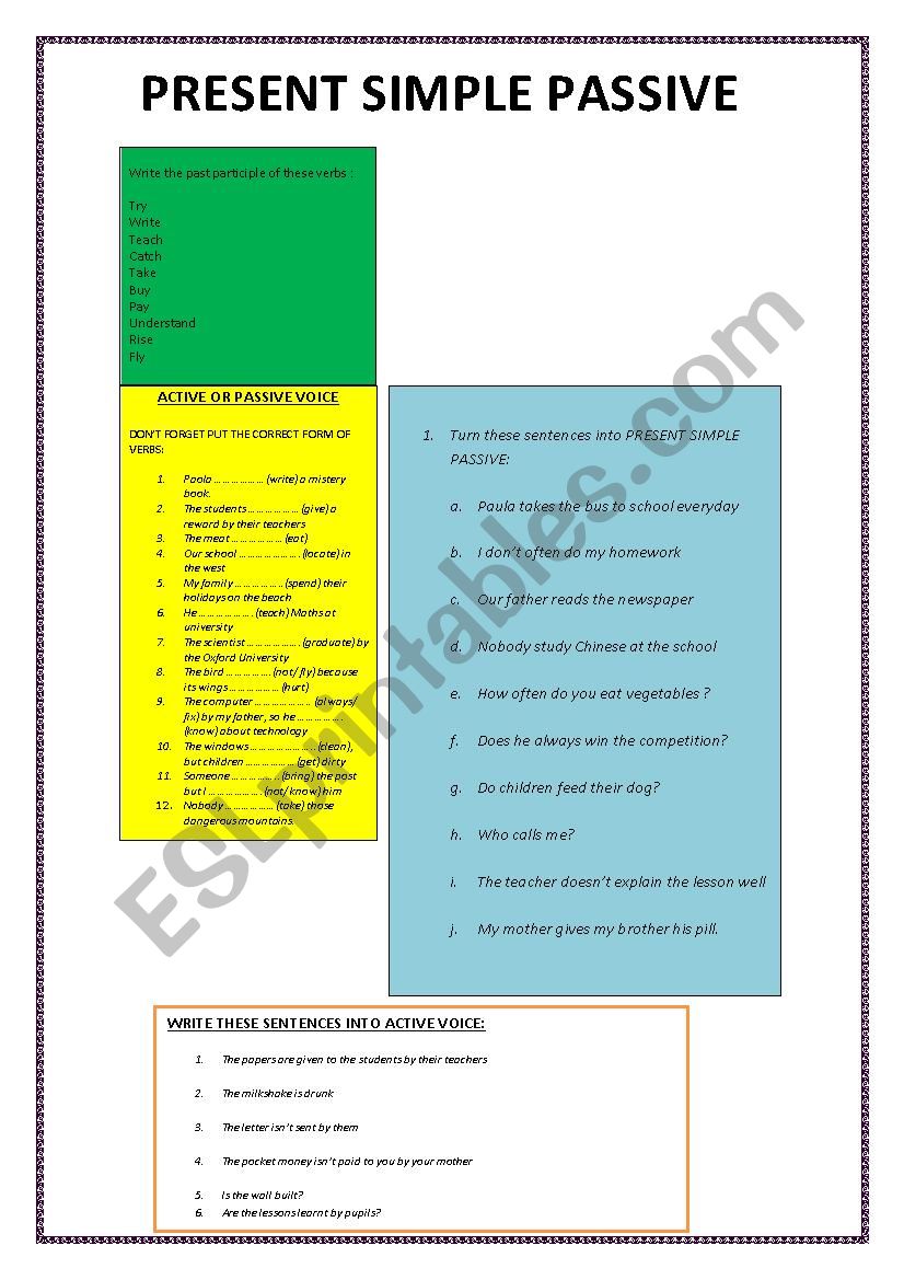 PRESENT SIMPLE PASSIVE worksheet