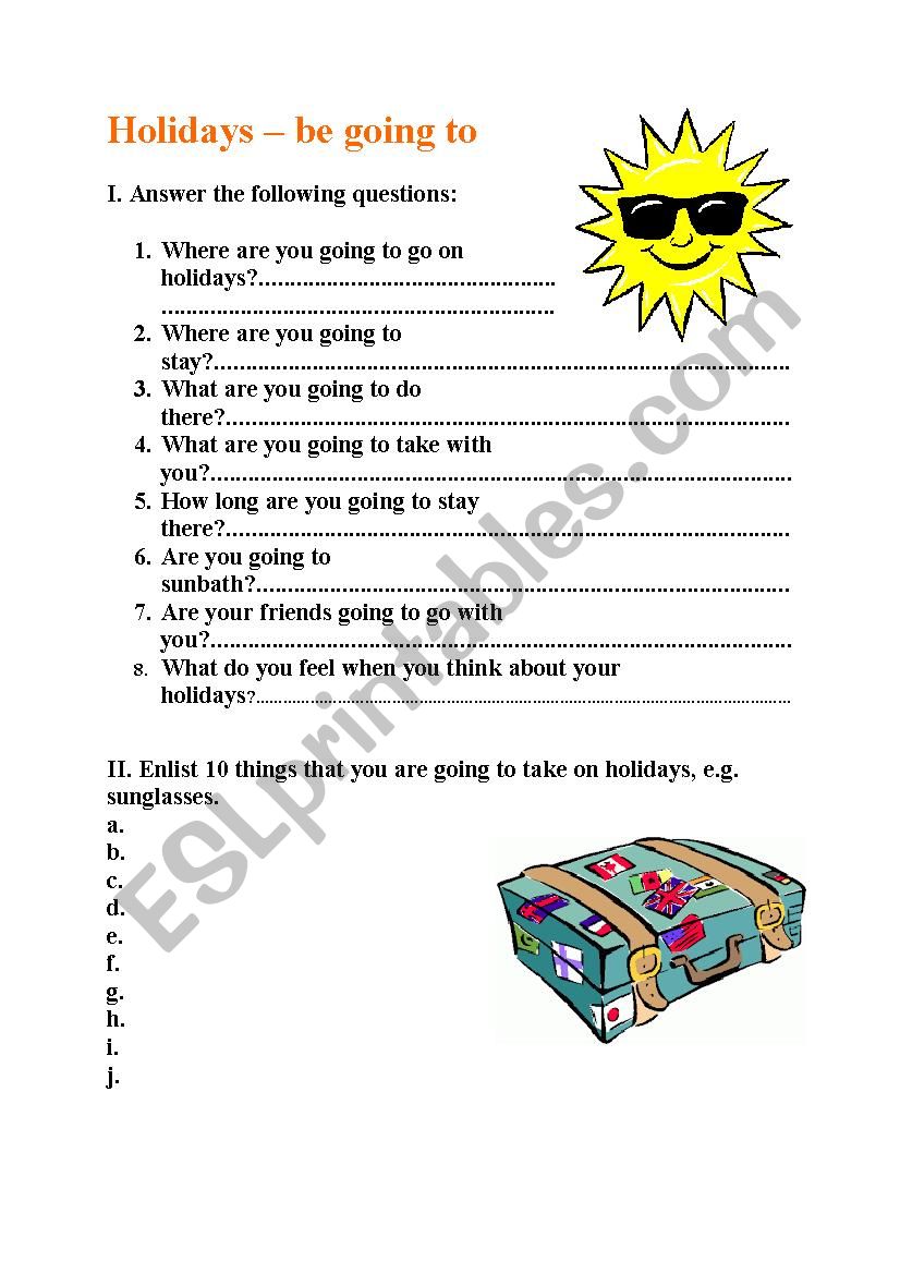 holidays - be going to worksheet