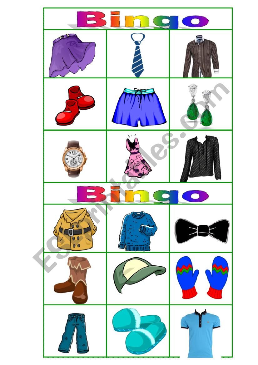 Bingo clothes 1 worksheet