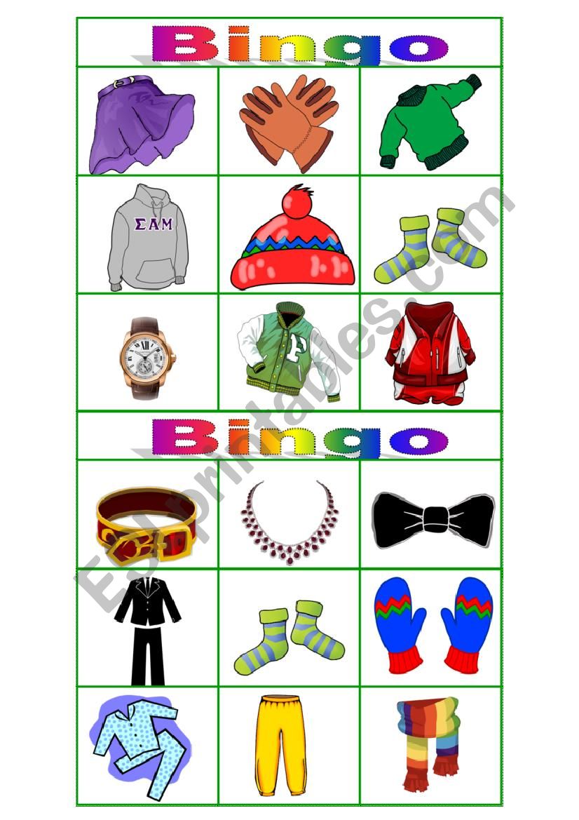 Bingo clothes 2 worksheet