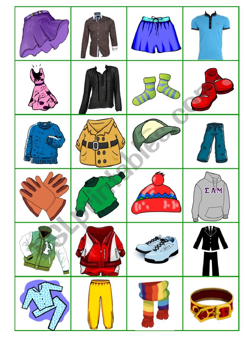 Bingo clothes 3 worksheet