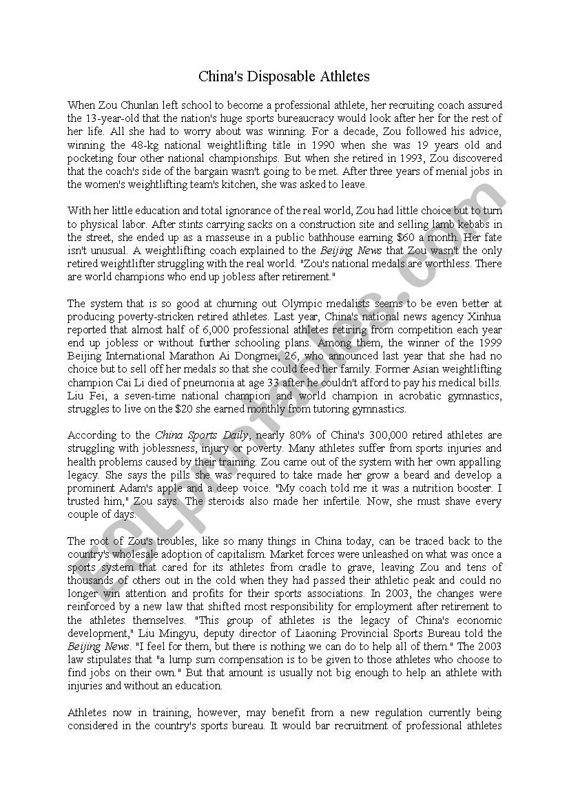 ChinaÂ´s disposable athletes worksheet